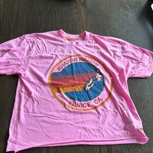Super cute hot pink Aviator Nation tee shirt size L fit like a Small/Medium